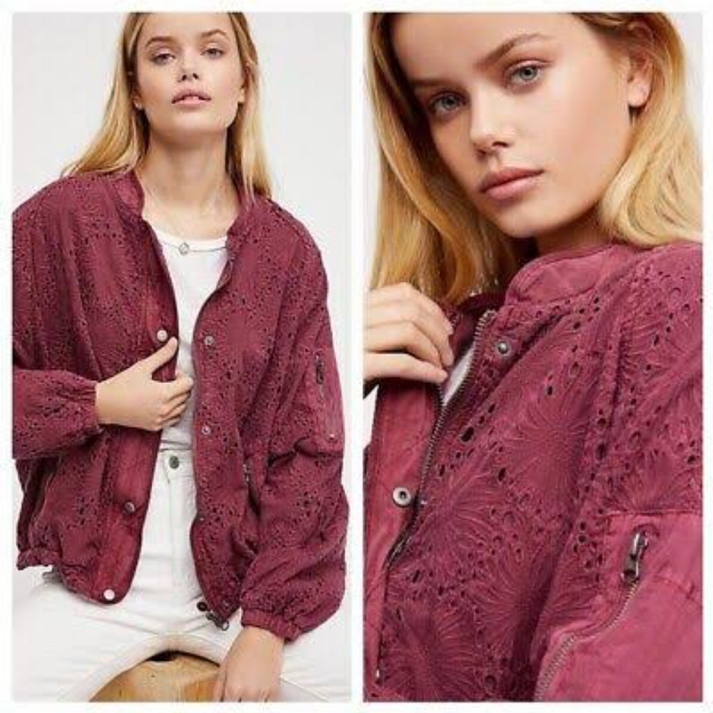Free People Daisy Jane Eyelet Bomber Jacket. Size S